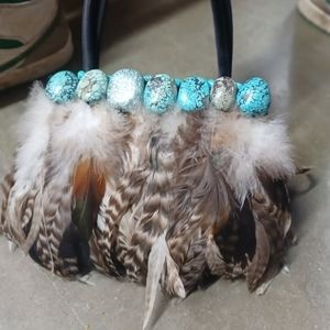 Vintage 2002 Moo Roo pheasant feather handbag